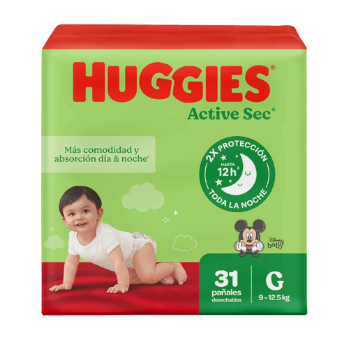 Pañales Huggies Active Sec Etapa 3|Talla G|31 Unidades