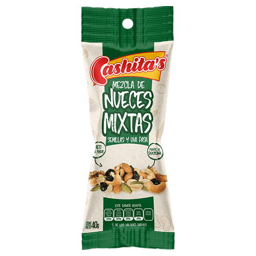 Mezcla de Nueces Mixtas Semillas y Uvas Pasas Cashita's 40g