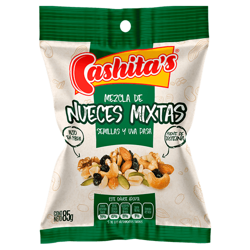 Mezcla de Nueces Mixtas Semillas y Uvas Pasas Cashita's 85g