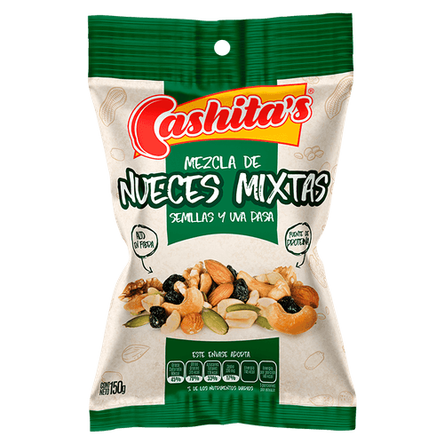 Mezcla de Nueces Mixtas Semillas y Uvas Pasas Cashita's 150g