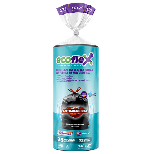 Bolsa Basura Antimicrobial Ecoflex Rollo|13 Galones|25 Unidades