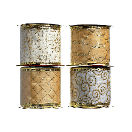 Cinta Navideña|10 yardas|Dorado Surtido