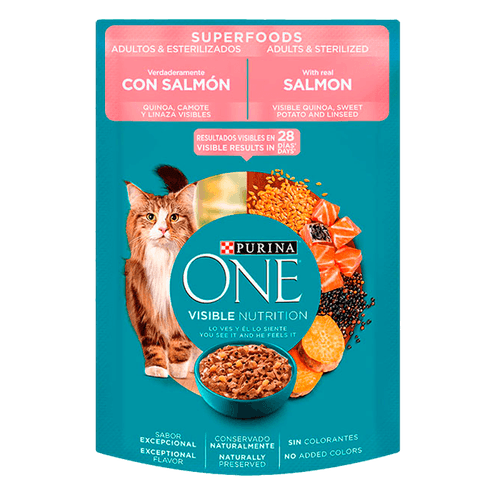Alimento para Gato Purina One|Adulto Super Foods Salmón Pouch|85 g|3 oz